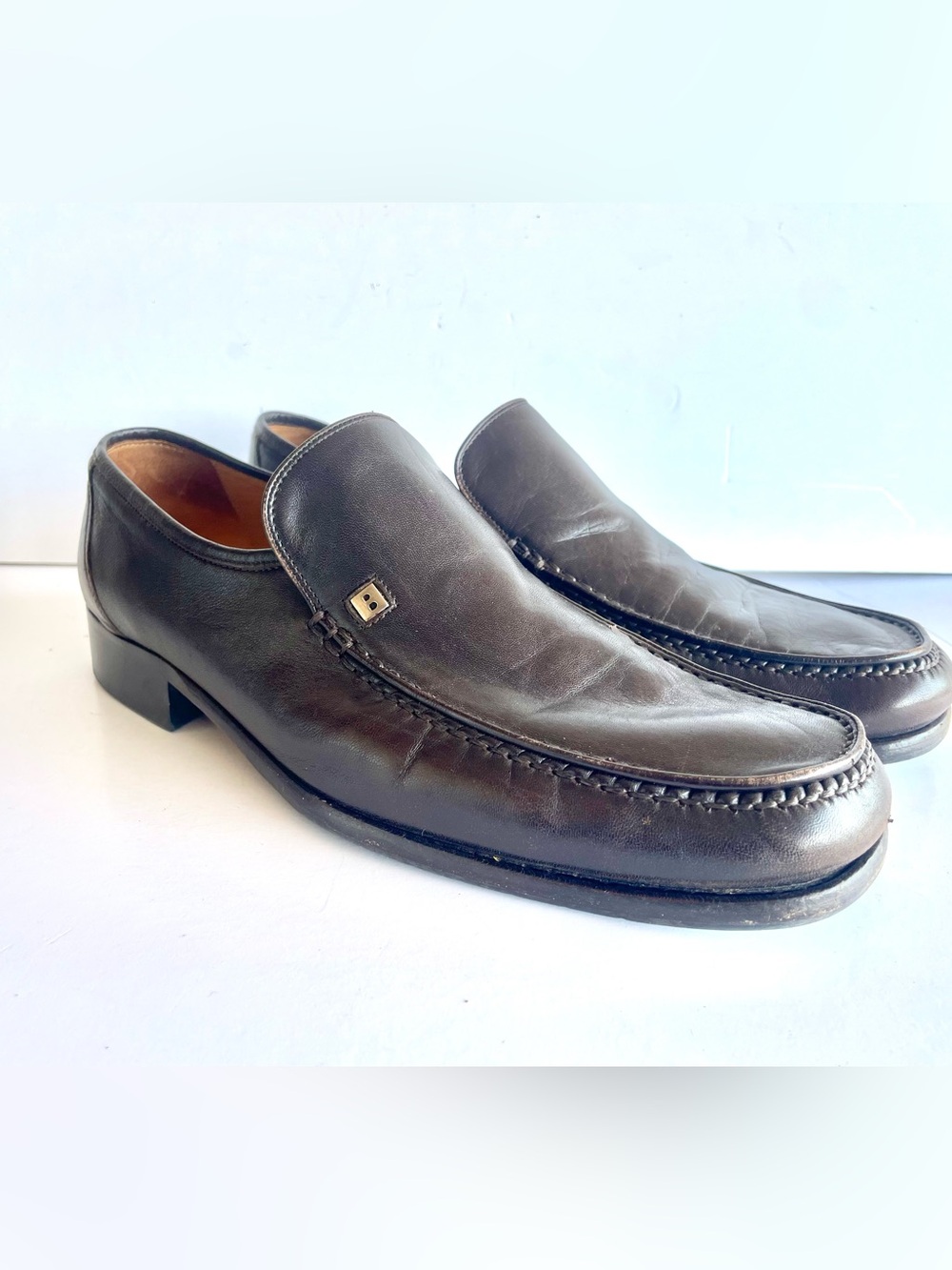 Bally Dark Brown/Black Leather Slip-On Loafers Size 10